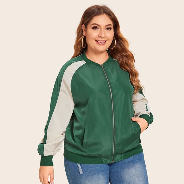 

Plus Pocket Side Colorblock Jacket, Green