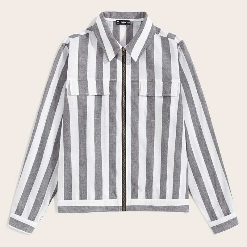 

Guys Zip Front Striped Jacket, Black and white
