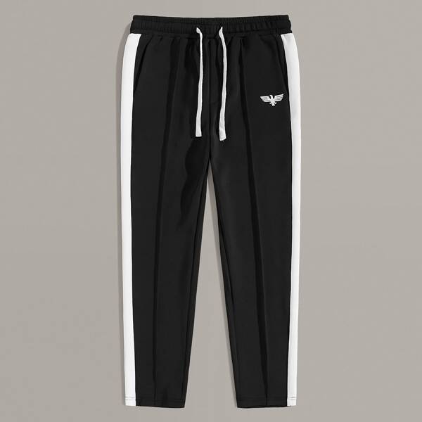 

Men Graphic Contrast Sideseam Drawstring Sweatpants, Black