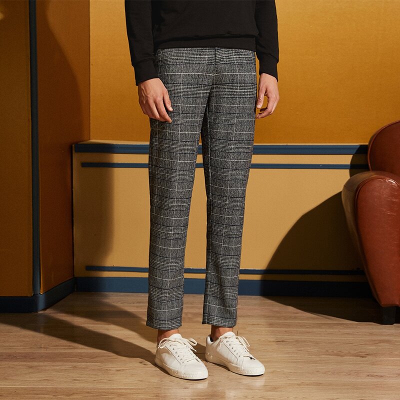 

Guys Slant Pocket Plaid Pants, Grey