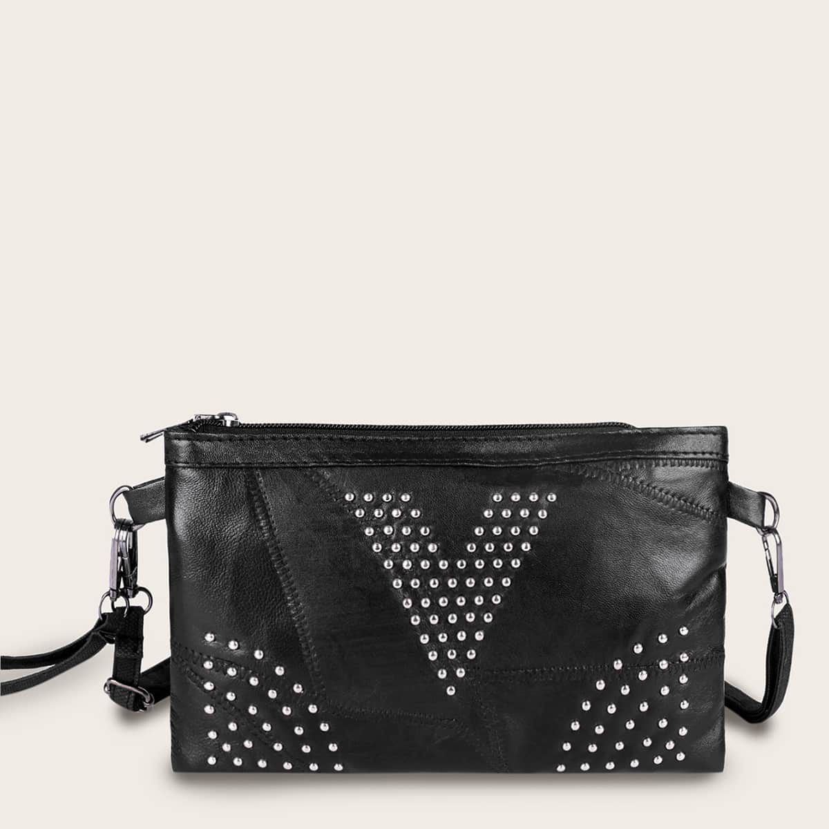 

Studded Decor Crossbody Bag, Black