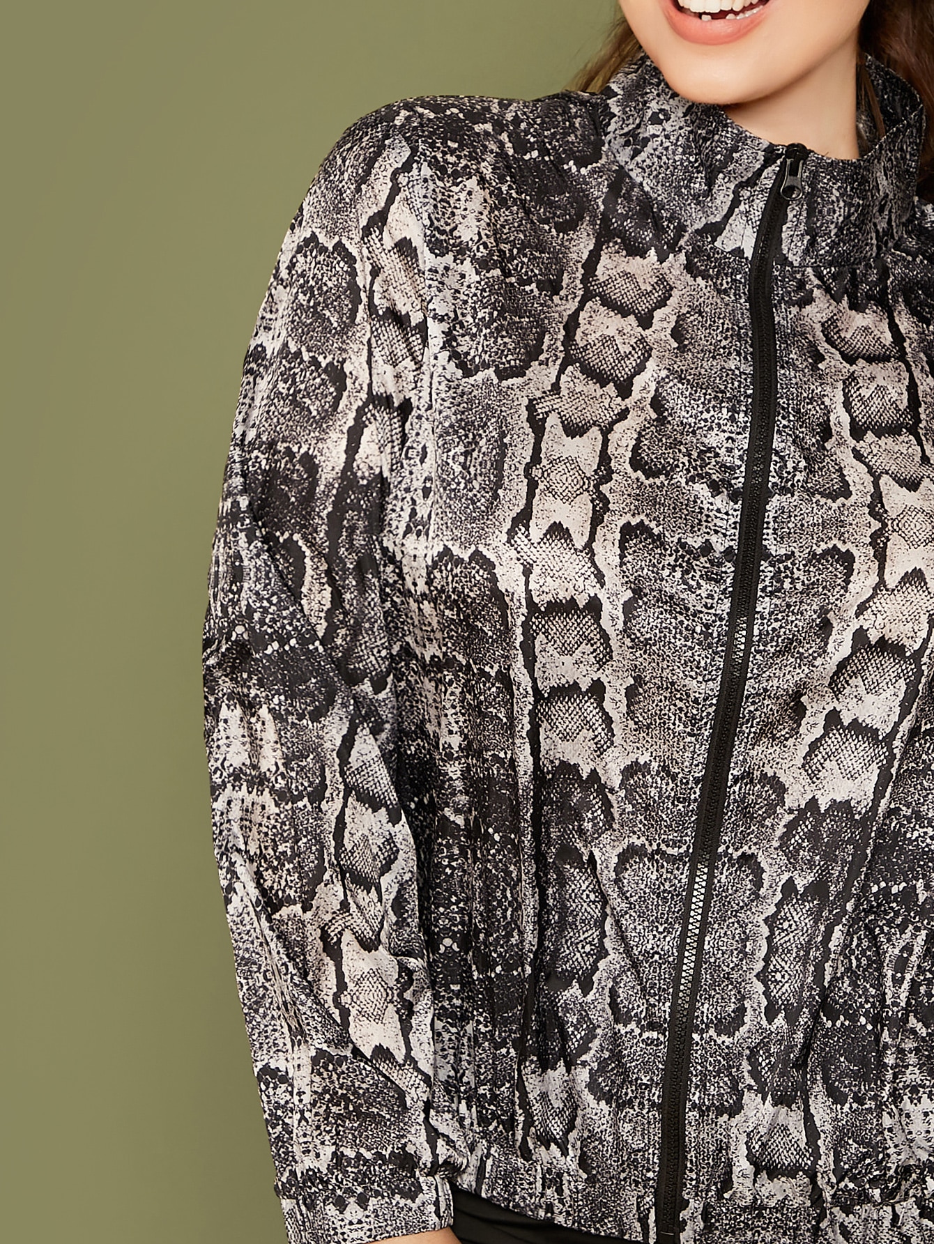 plus zip up snakeskin print jacket | shein usa