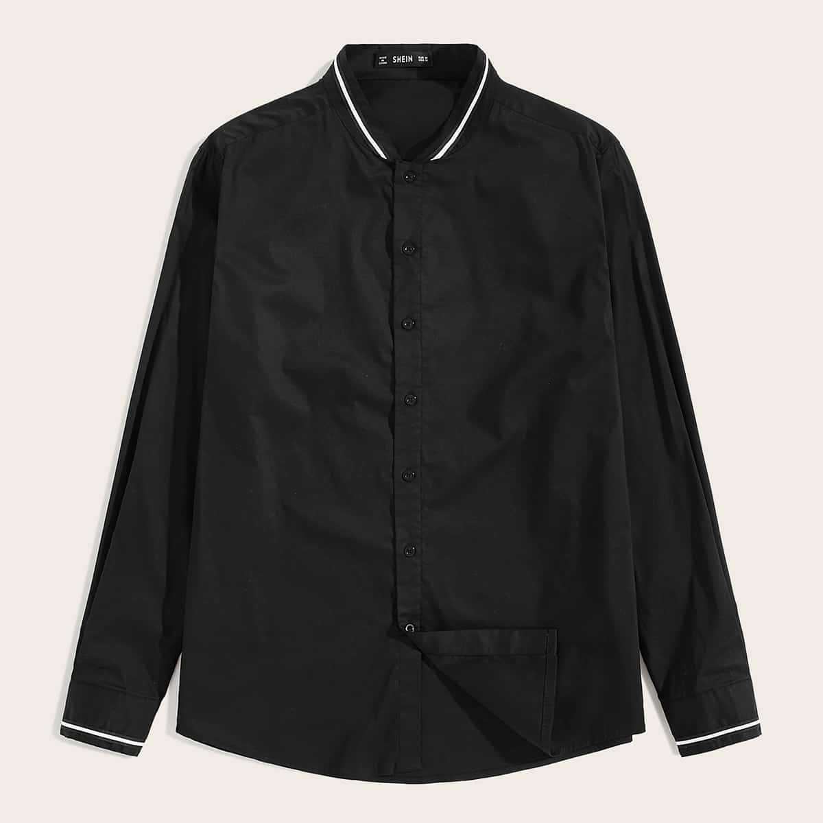 

Guys Striped Tape Curved Hem Shirt, Black