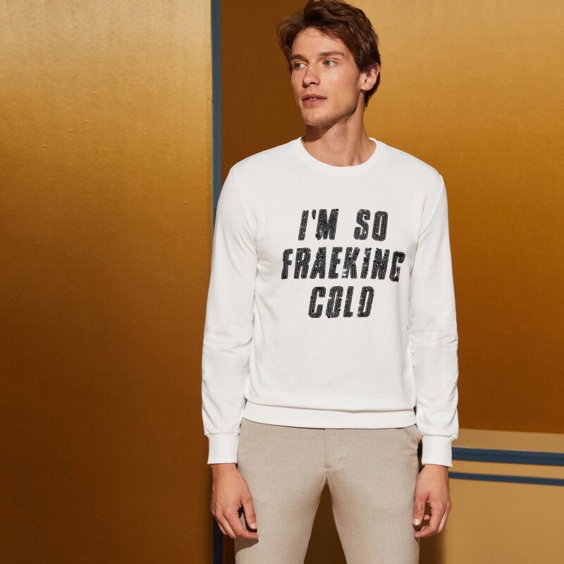 

Guys Contrast Letter Sequin Pullover, White