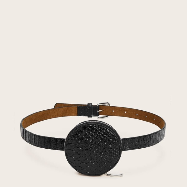 

Mini Croc Embossed Round Fanny Pack, Black
