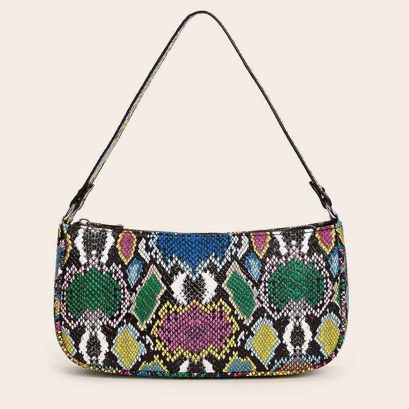 

Snakeskin Print Baguette Bag, Multicolor