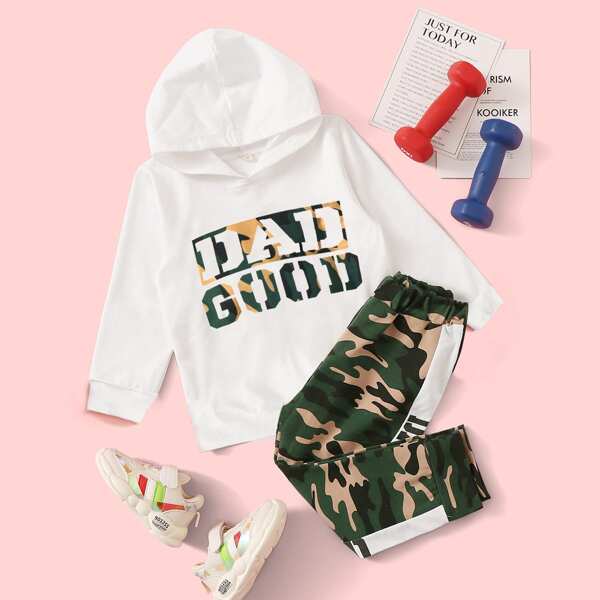 

Toddler Girls Letter Print Hoodie With Camo Sweatpants