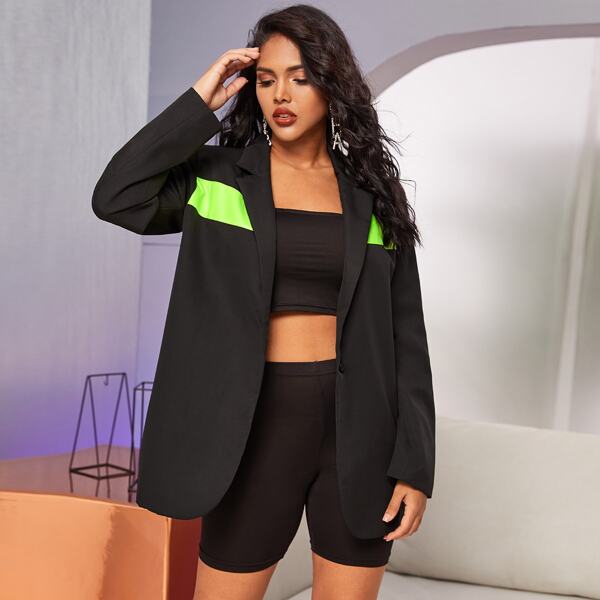

Lapel Neck Neon Insert Blazer, Black