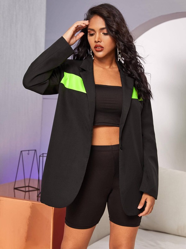 

Lapel Neck Neon Insert Blazer, Black, Tina