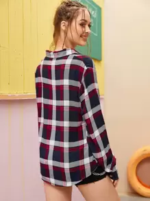 格紋弧形下擺襯衫 - 彩色 - 查看 2