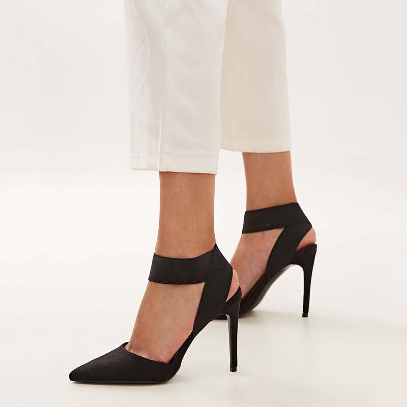 

Point Toe Cross Strap Stiletto Heels, Black