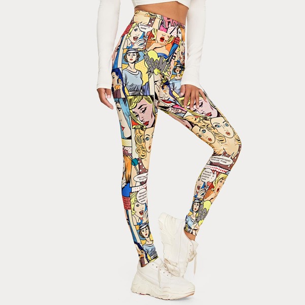 

Elastic Waist Pop Art Print Leggings, Multicolor