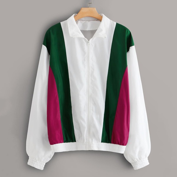 

Plus Colorblock Zip Up Windbreaker Jacket, Multicolor