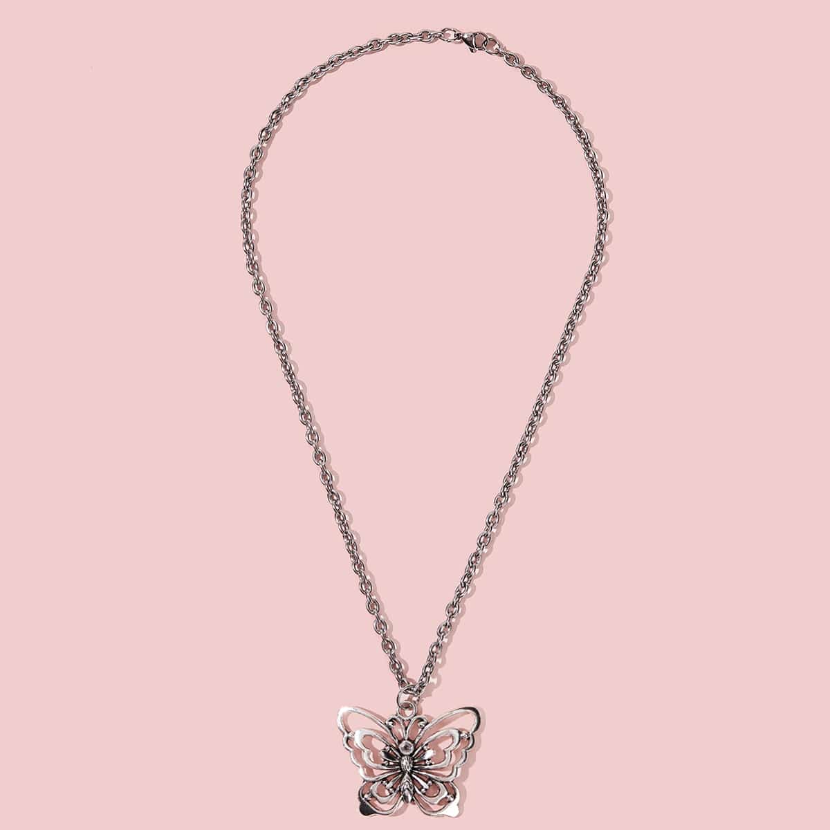 

Hollow Butterfly Pendant Necklace, Silver