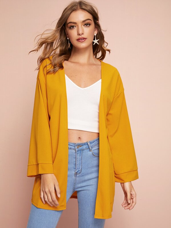 

Solid Open Front Drop Shoulder Coat, Yellow, Luiza