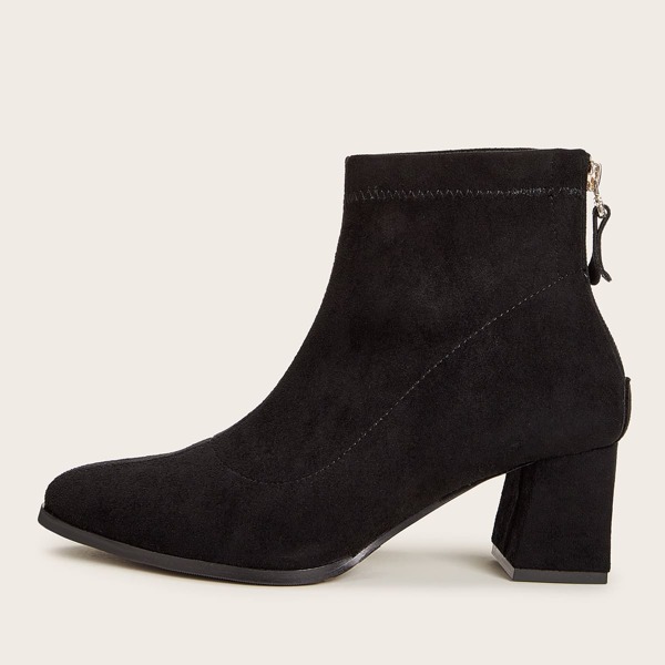 

Zip Back Suede Chunky Boots, Black