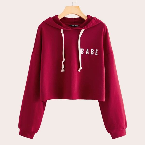 

Letter Graphic Drop Shoulder Hoodie, Burgundy