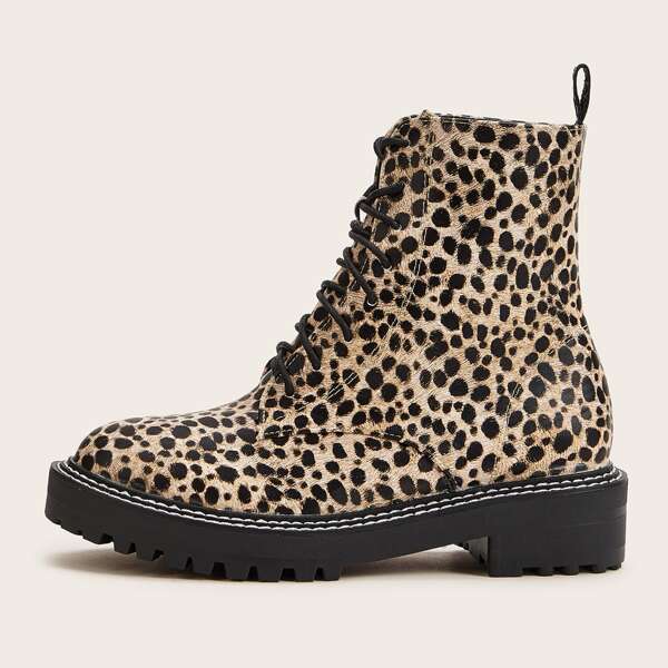 

Leopard Lug Sole Combat Boots, Multicolor