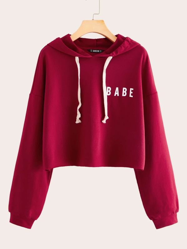 

Letter Graphic Drop Shoulder Hoodie, Burgundy