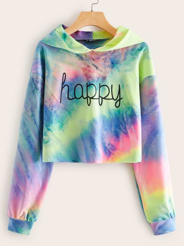 

Tie Dye & Letter Print Hoodie, Multicolor