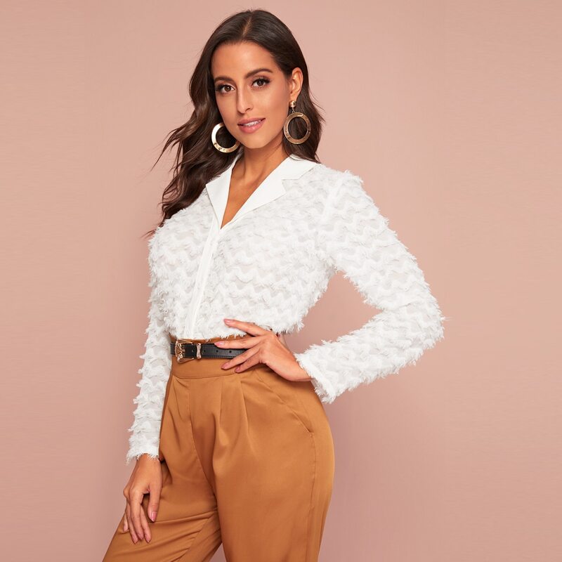 

Notch Collar Tassel Detail Shirt, White