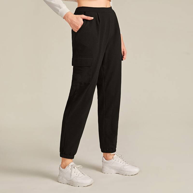 

Solid Flap Pocket Sweatpants, Black