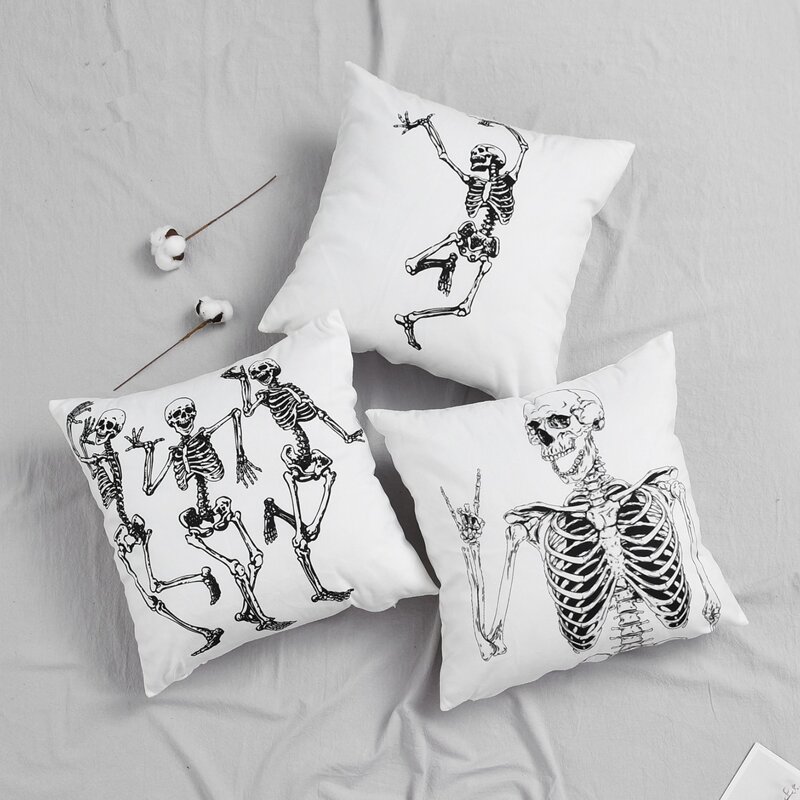 

1pc Skeleton Pattern Cushion Cover, Black and white