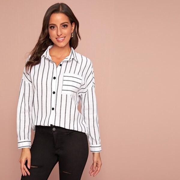 

Patch Pocket Striped Blouse, White