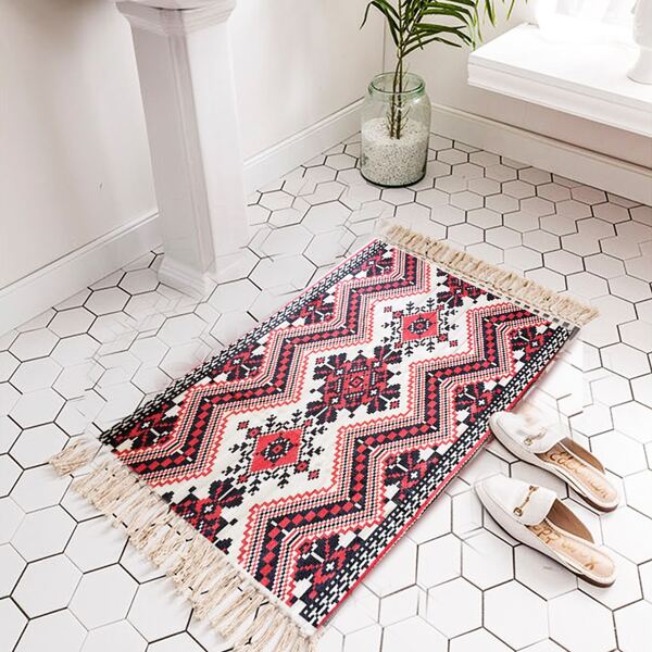

Bohemian Geometric Pattern Woven Floor Mat