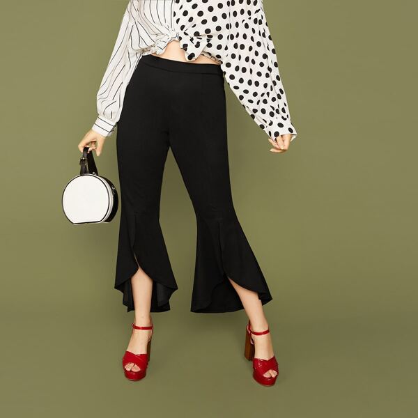 

Plus Slit Hem Flare Leg Pants, Black