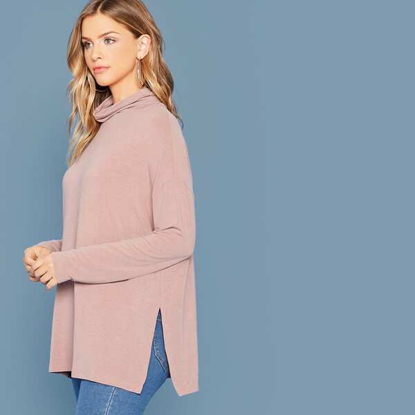 

Cowl Neck Split Side Tee, Pink pastel