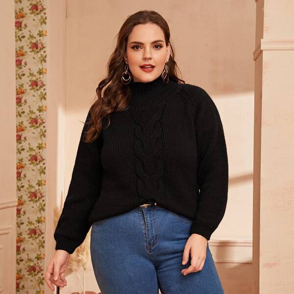 

Plus Raglan Sleeve High Neck Sweater, Black