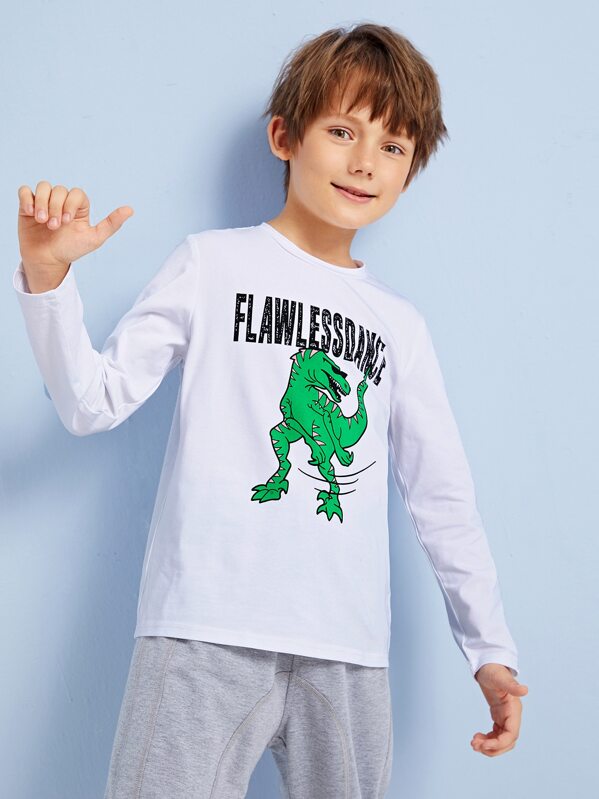 

Boys Dinosaur and Letter Graphic Tee, White, Bogdan