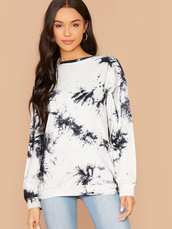 

Drop Shoulder Marble Print Sweatshirt, Black and white, Juliette