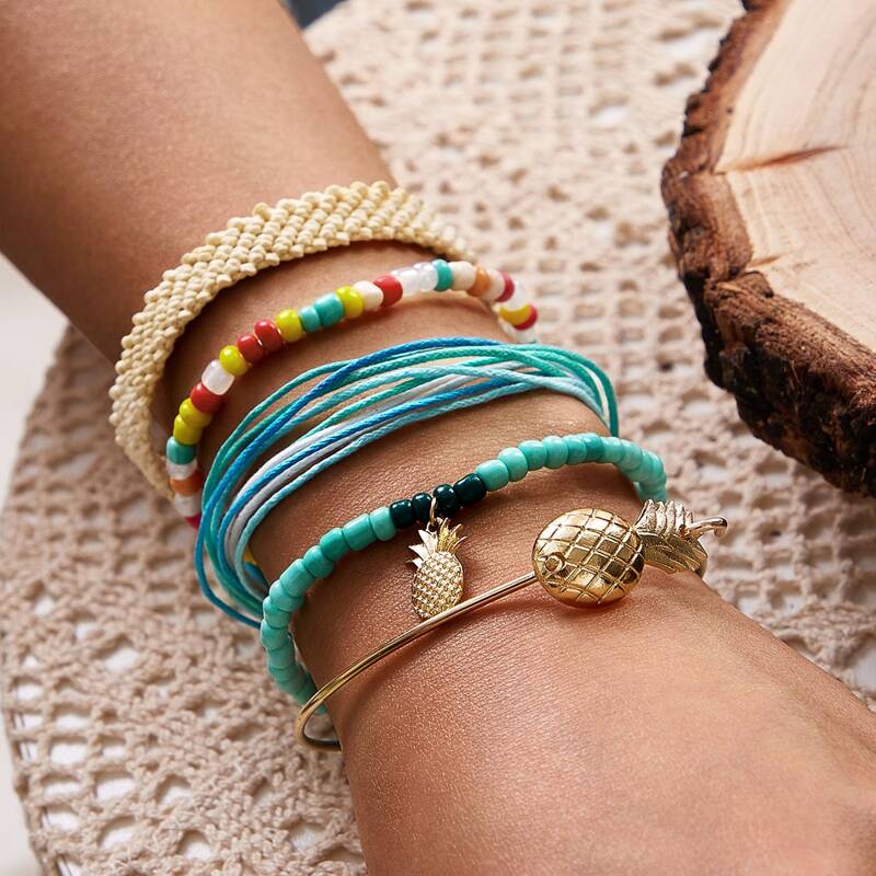 

5pcs Pineapple Decor Bracelet, Multicolor