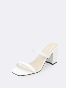 Twin Strap Open Toe Block Heel Sandals - White - View 2