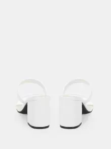 Twin Strap Open Toe Block Heel Sandals - White - View 4