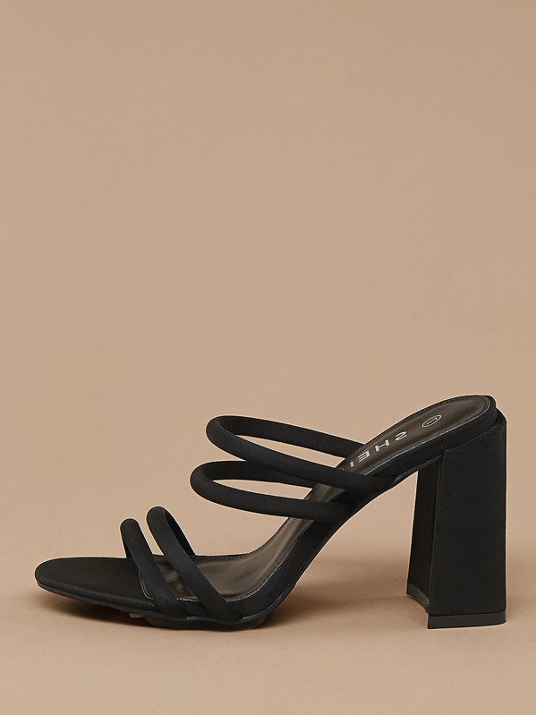 

Square Toe Strappy Chunky Heel Slide Sandals, Black