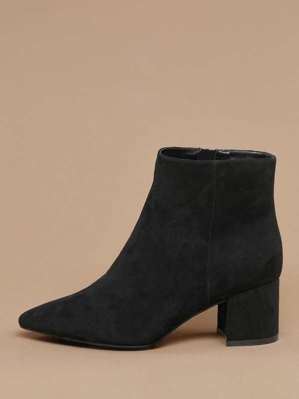 

Pointed Toe Block Heel Booties, Black