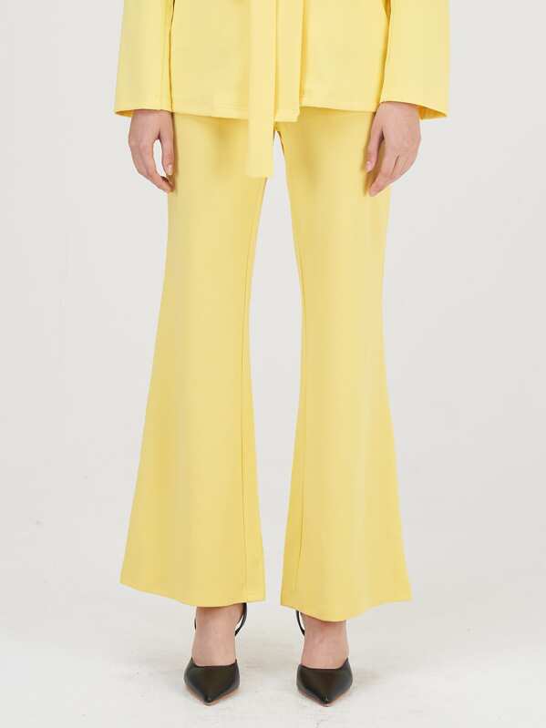 

High Waist Zip Back Flare Leg Pants, Yellow
