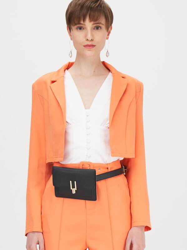 

Open Front Notched Collar Blazer, Orange, Rona Mahal