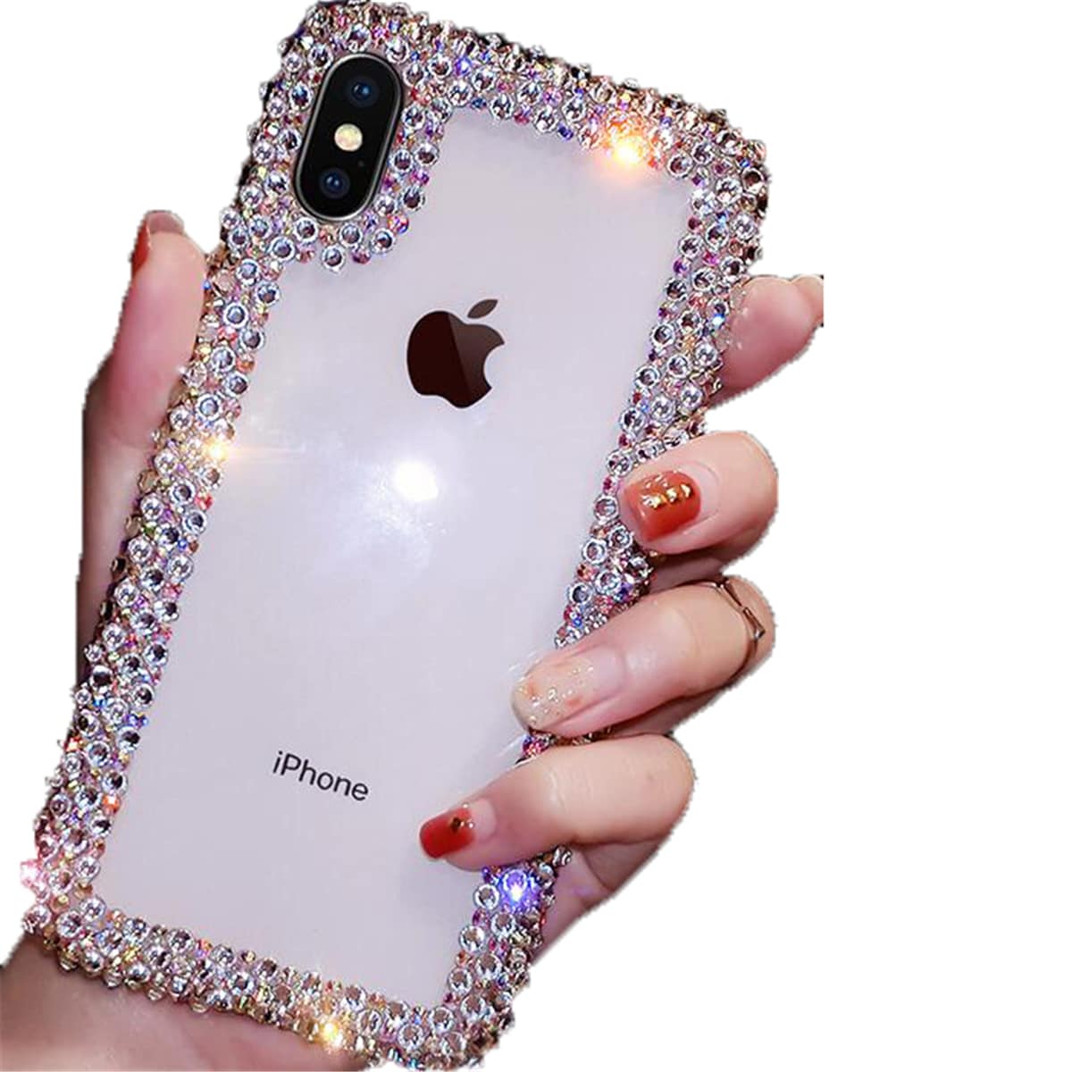 

Rhinestone Decor Transparent iPhone Case, White