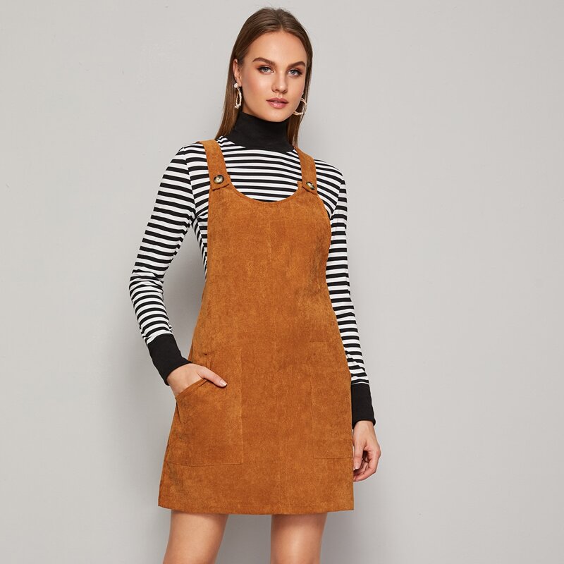 

Double Pocket Corduroy Pinafore Dress, Camel