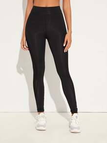 Mesh Insert Skinny Sports Leggings - Black - View 4