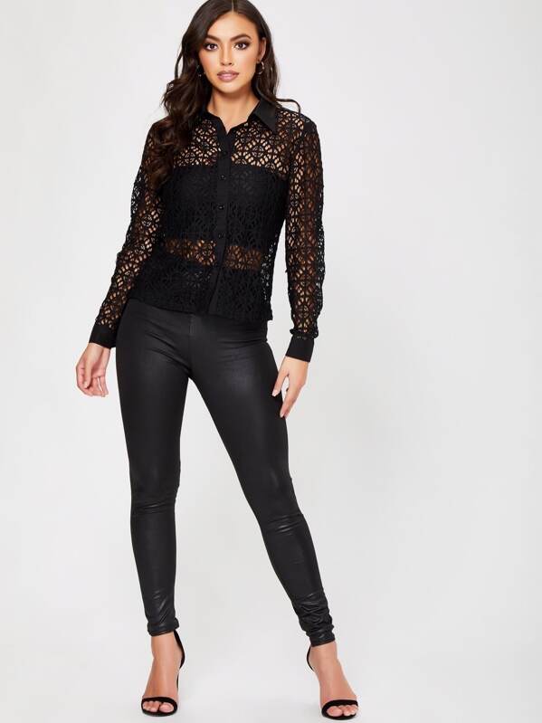 

Sheer Lace Blouse Without Bandeau, Black, Nicole