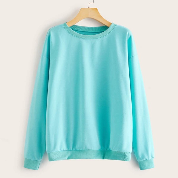 

Solid Drop Shoulder Round Neck Sweatshirt, Blue