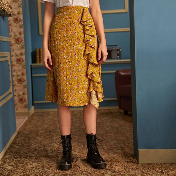 

Ditsy Floral Ruffle Trim Skirt, Yellow