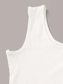 Top tank de canalé con botón delantero con pantalones con cinturón de cintura con volante - Multicolor - Ver 4