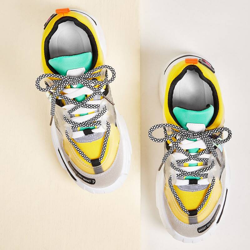 

Colorblock Lace-up Chunky Trainers, Multicolor