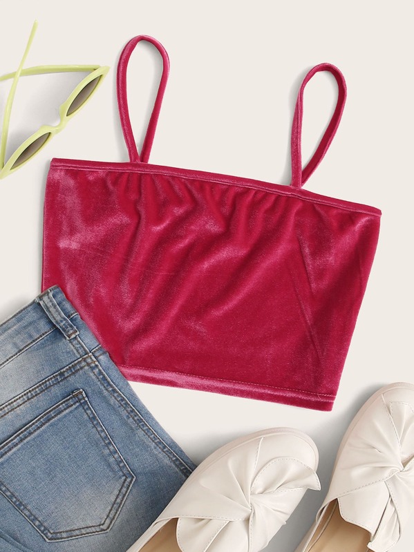 

Solid Velvet Crop Cami Top, Pink